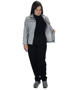 Conjunto Agasalho Feminino Tactel com Elastano Butu Biru Cinza Gelo